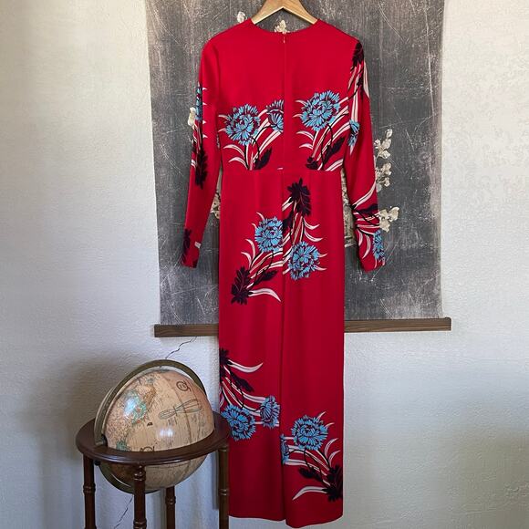 Diane Von Furstenberg Red Floral Print Crossover Farren Jumpsuit Size Medium - Picture 9 of 9